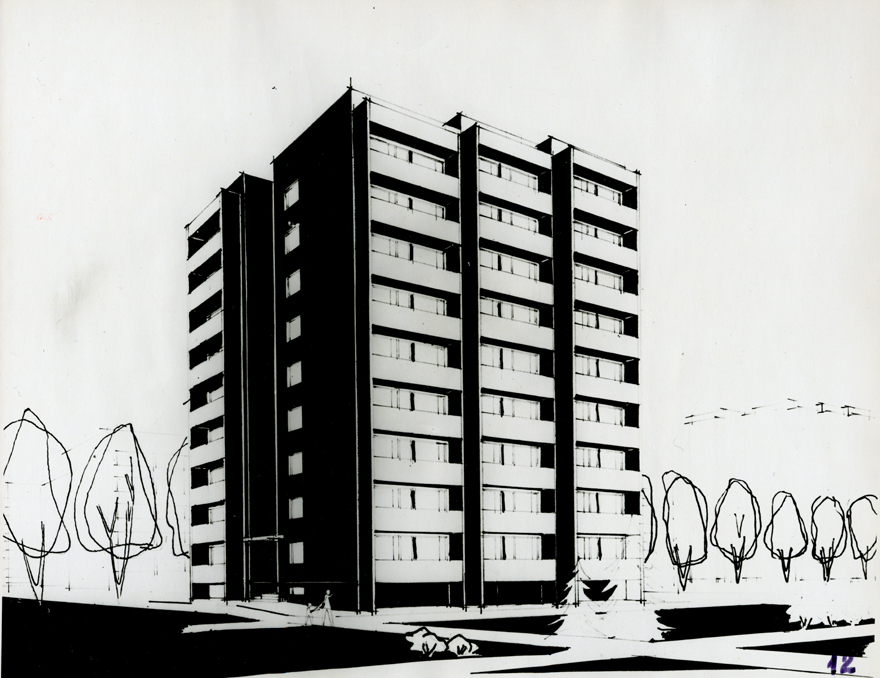 Perspektiivjoonis 45 korteriga telliselamust Kohtla-Järvel (tüüpprojekt), perspektiivjoonis