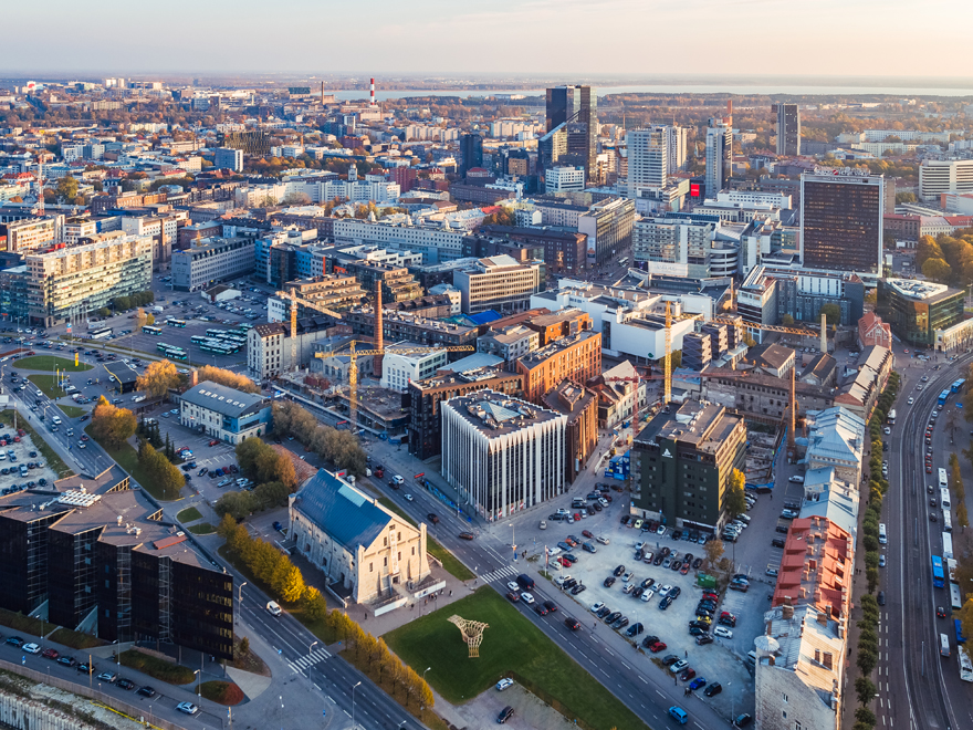 Rotermanni kvartal, Kanuti aed ja City piirkond, Tallinn. Õhuvaated, droonifotod