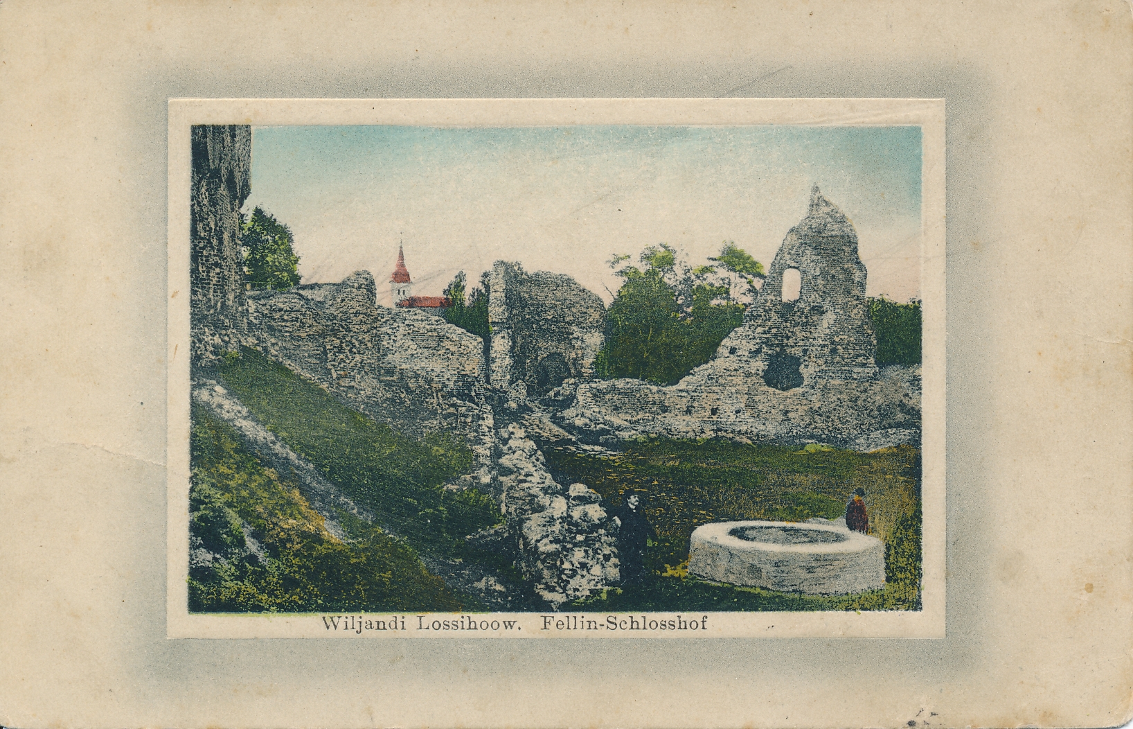 trükipostkaart, Viljandi, lossimäed - Kaevumägi u 1910, koloreeritud