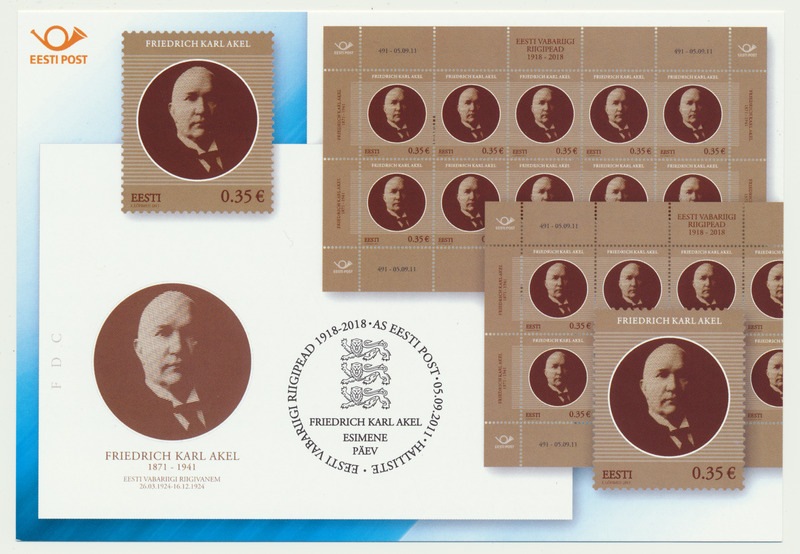 esimese päeva postkaart (FDC), Eesti Vabariigi riigipead 1918-2018, Friedrich Karl Akel 140