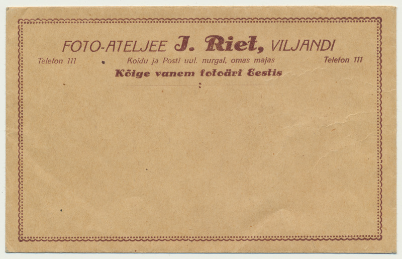 fotoümbris, J. Riet fotoateljee, u 1935