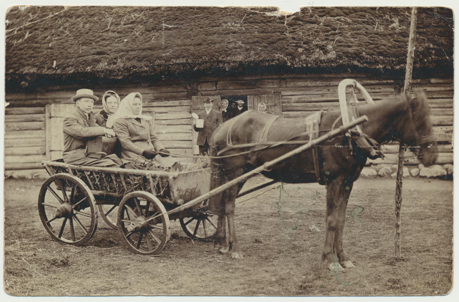 Foto, hobuvanker, inimesed,  Suure-Jaani khk Nuutre k Lendre t u 1935