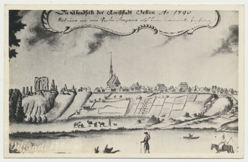 fotopostkaart, gravüür Viljandi 1790, autor pastor Bergmann