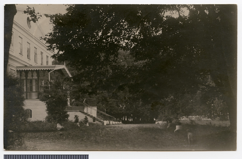 fotopostkaart, Viljandi khk, Vana-Võidu Põllutöökool, välisvaade, trepp, park, u 1930