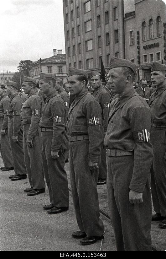 Demonstration of workers and soldiers at the Freedom Square at the beginning of the election campaign of the new composition of the Riigikogu. The People's Self-Defense row.