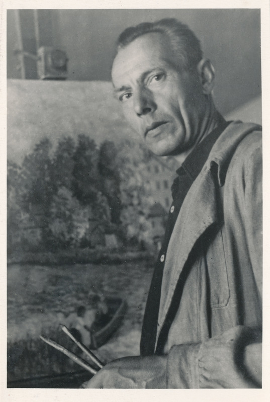 Maalikunstnik Kristjan Teder ateljees töötamas.