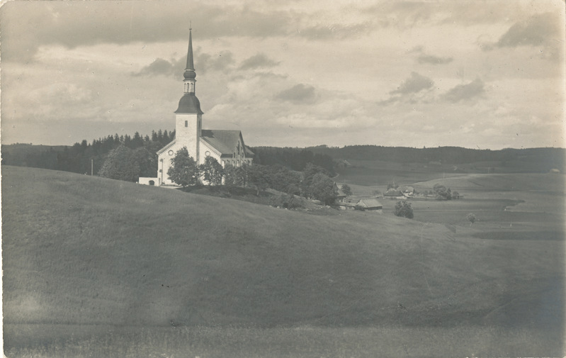 Fotopostkaart: Vaade Otepää kirikule ja ümbrusele.