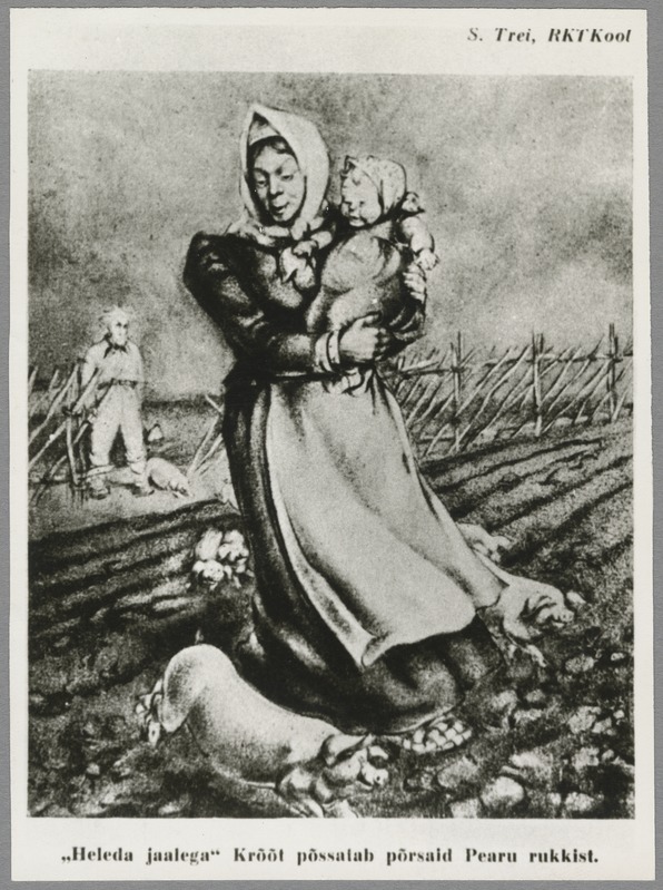 Heleda jaelega Krõõt põssatab põrsaid Pearu rukkist.Illustratsiooni koopia