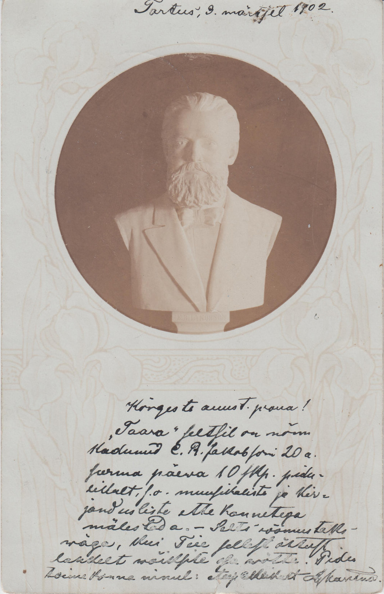 C. R. Jakobsoni piltpostkaart. Ümmargune büsti kujutis.