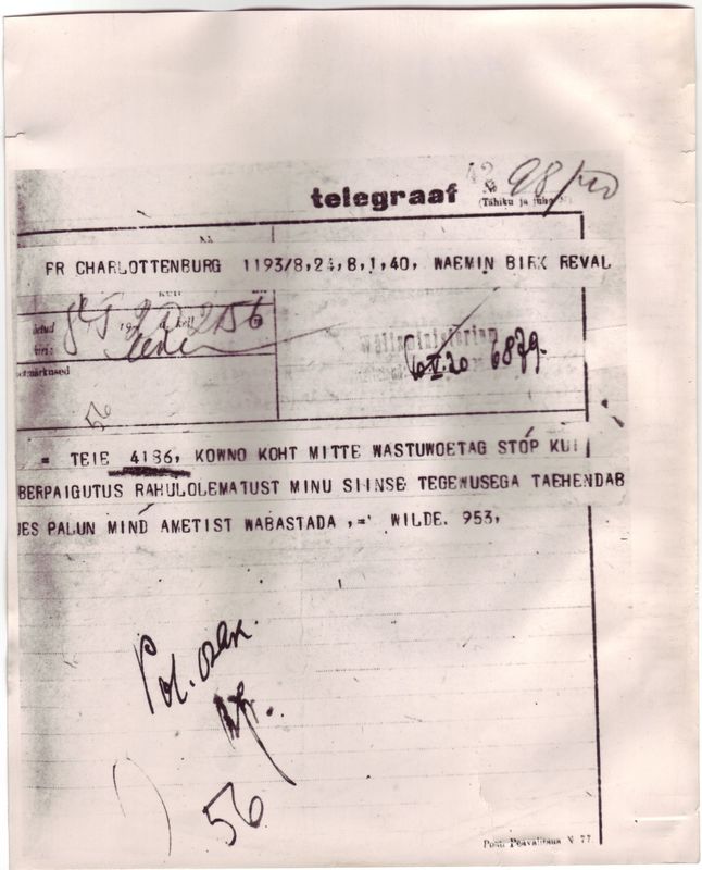 Ed. Vilde telegramm välisministrile