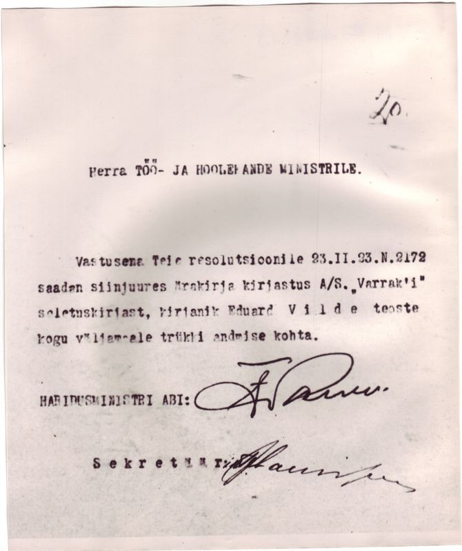 Kiri töö- ja hoolekande ministrile