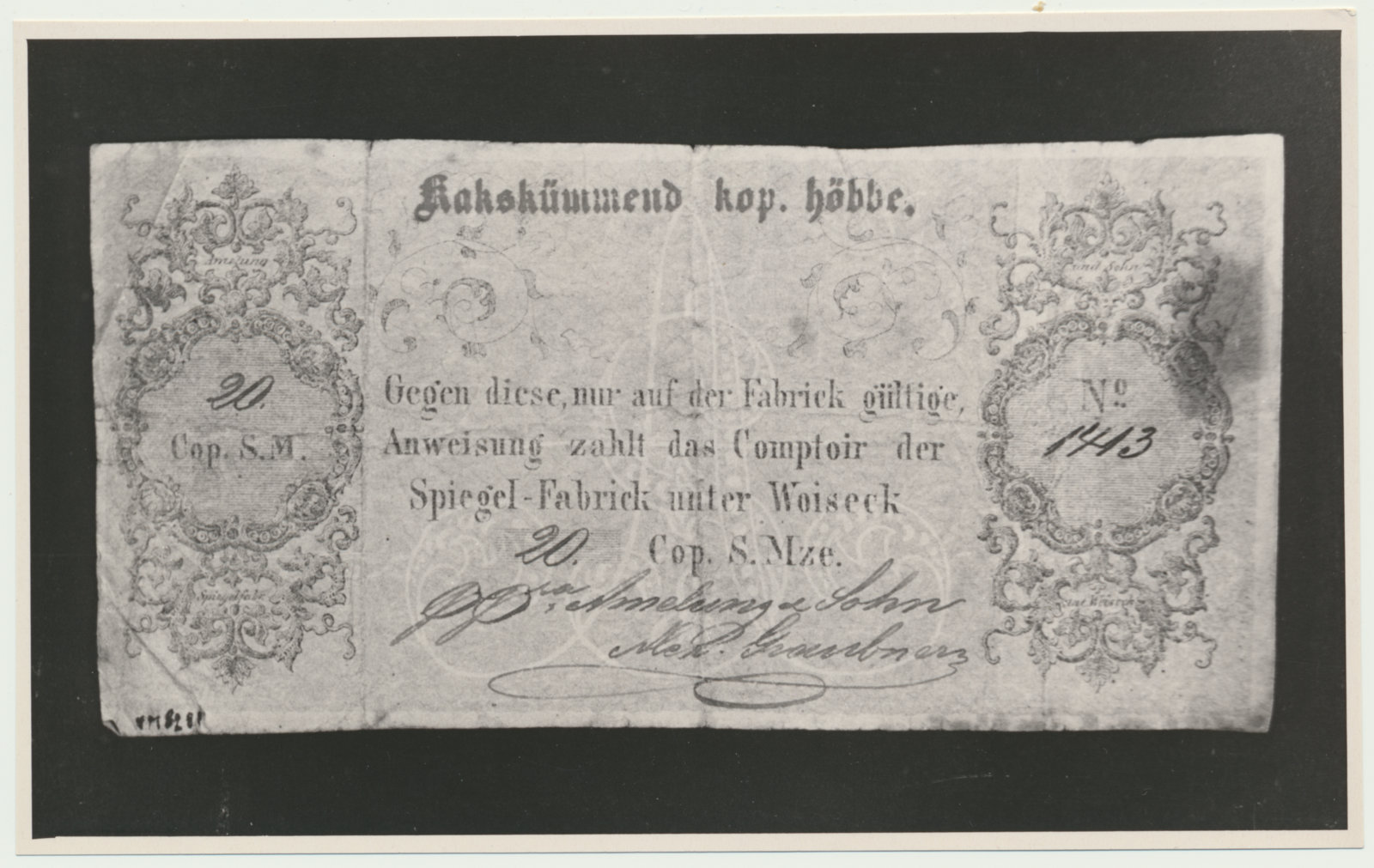 foto, Viljandi muuseum, kogu, Võisiku peeglivabriku koduraha