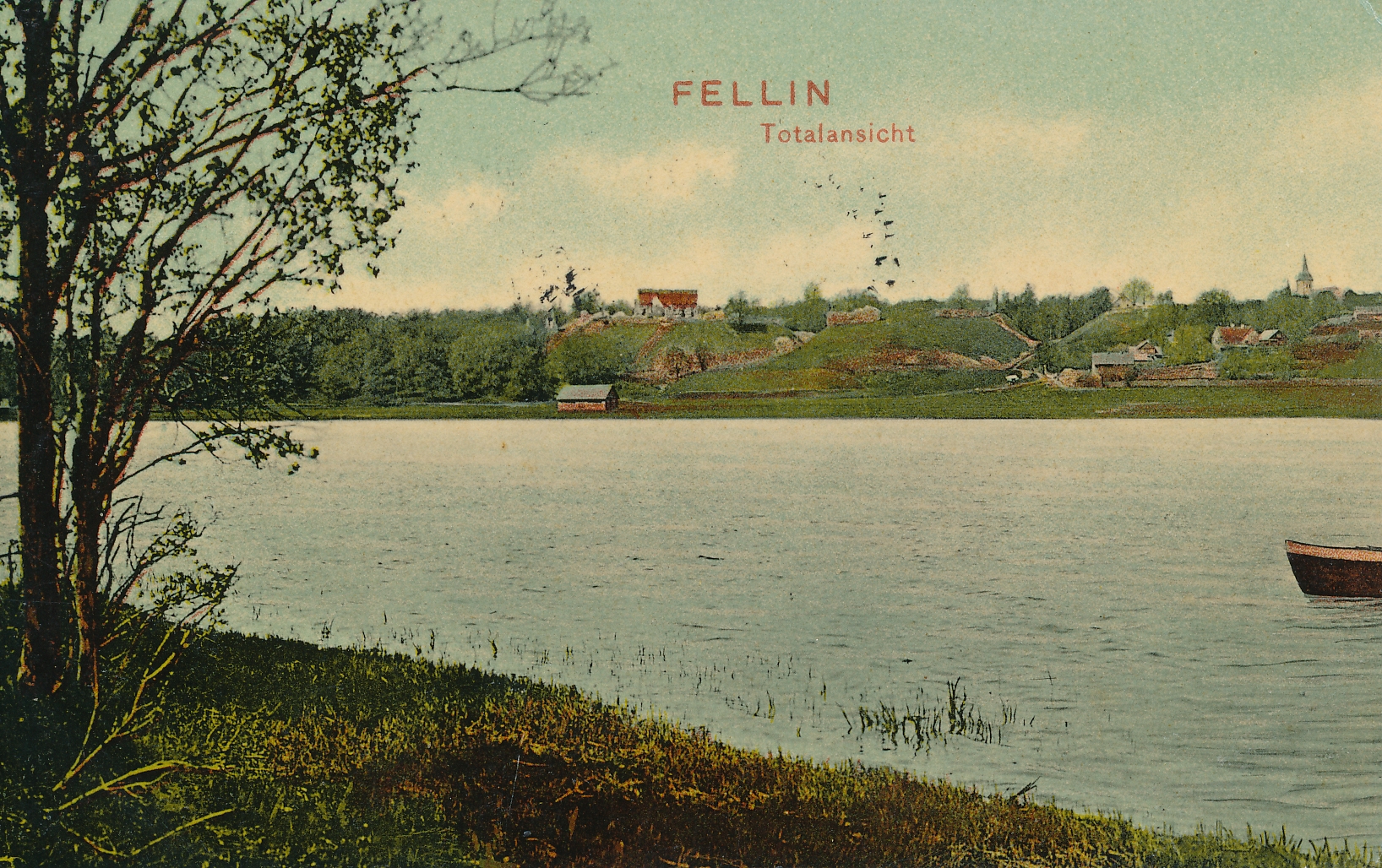 koloreeritud trükipostkaart, Viljandi, lossimäed, linn, jäv, u 1905