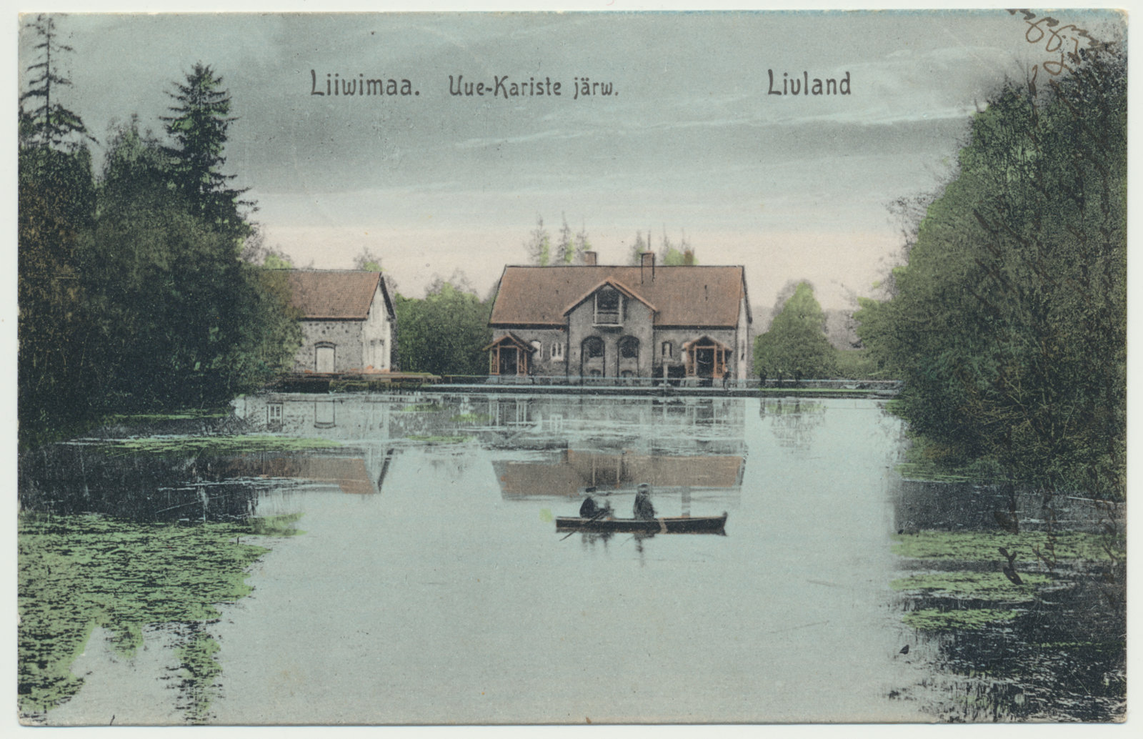 koloreeritud trükipostkaart, Viljandimaa, Uue-Kariste järv, 1905