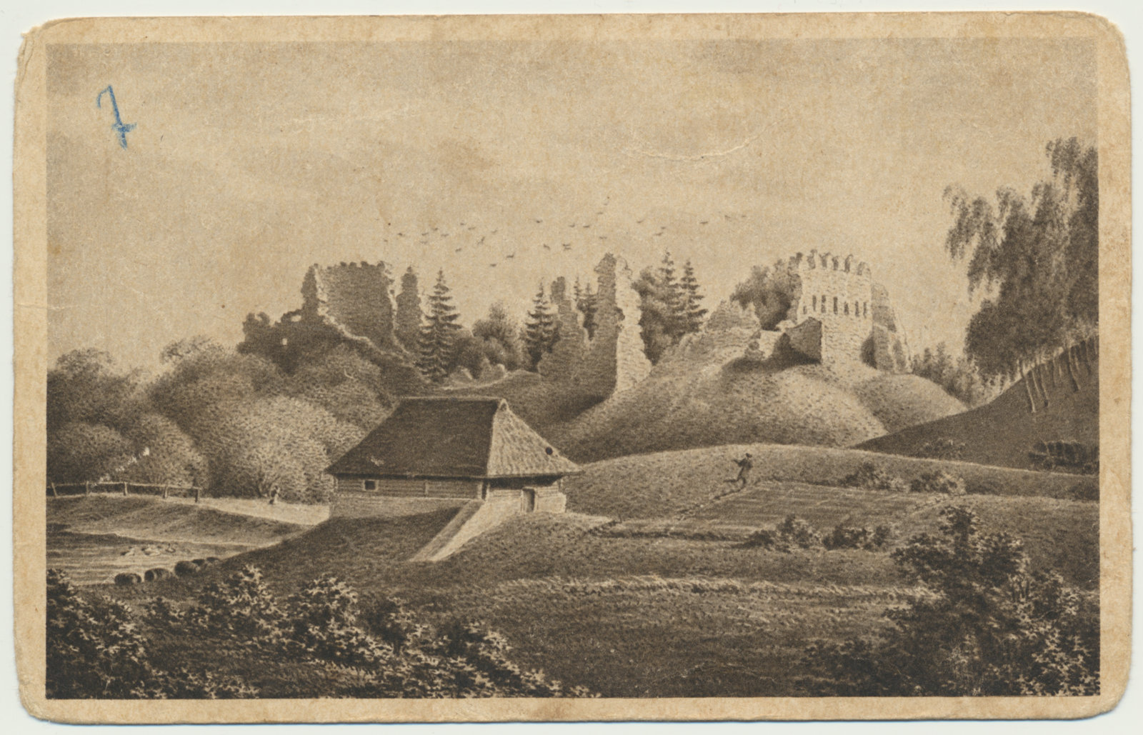 trükipostkaart, Valgamaa, Helme lossivaremed (Stavenhageni joonistus), 1827