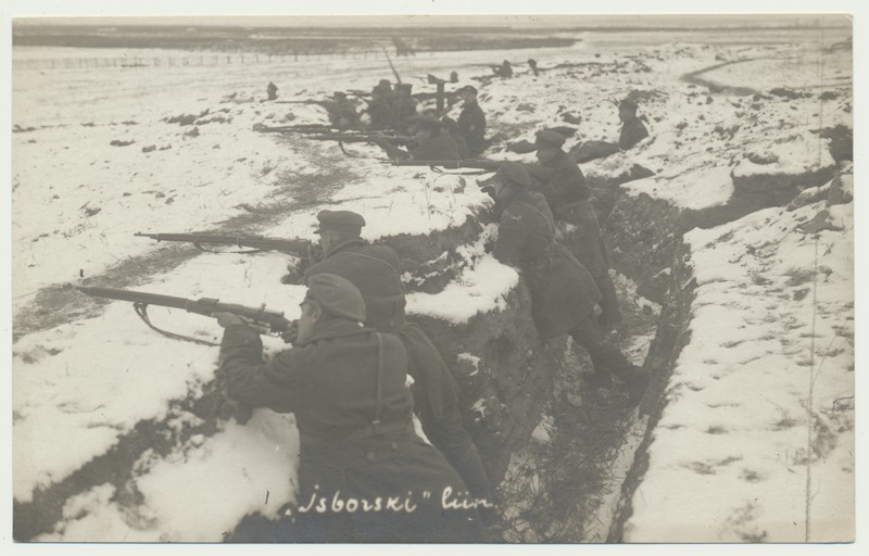 foto, Eesti Vabadussõda, Isborski liin, mehed kaevikus, 1919