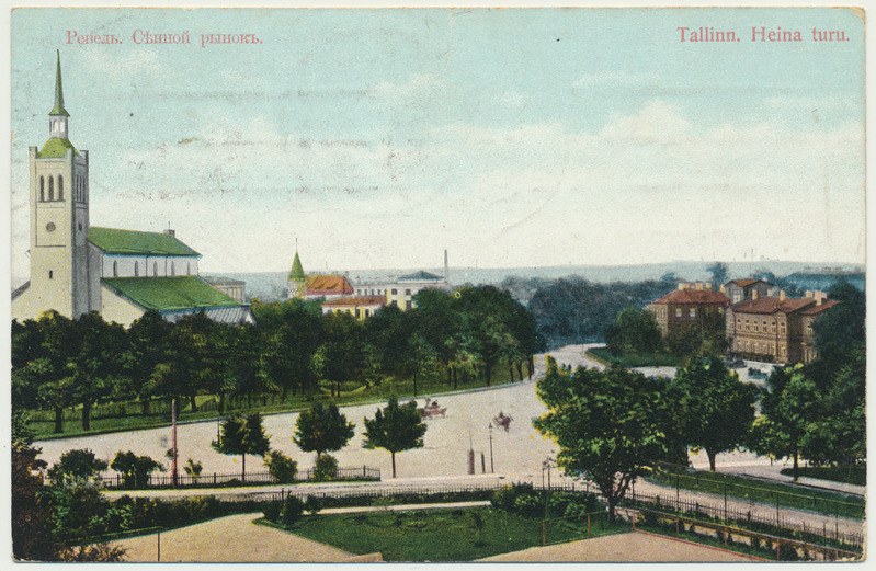 koloreeritud trükipostkaart, Tallinn, Heina turg, u 1914