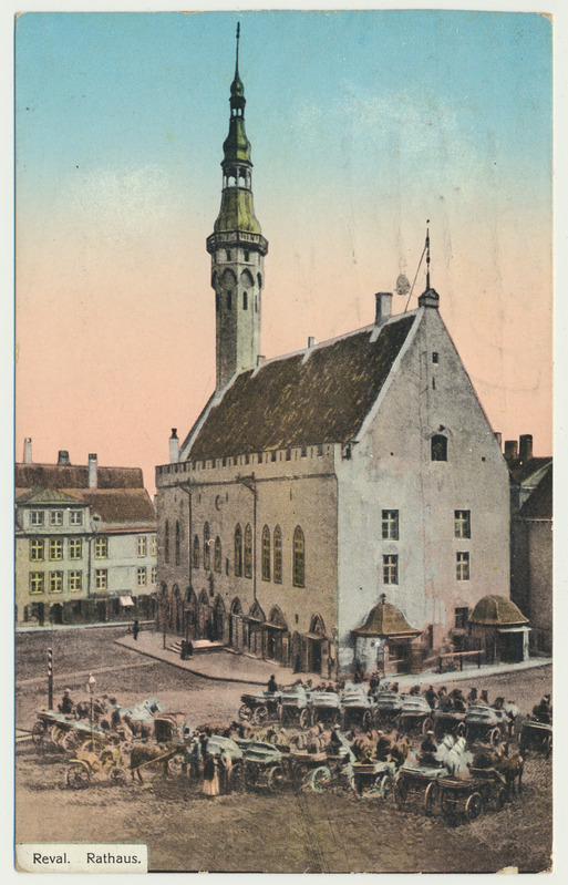 värviline trükipostkaart, Tallinn, raekoda, voorimehed, u 1910, kirjastus R. von der Ley