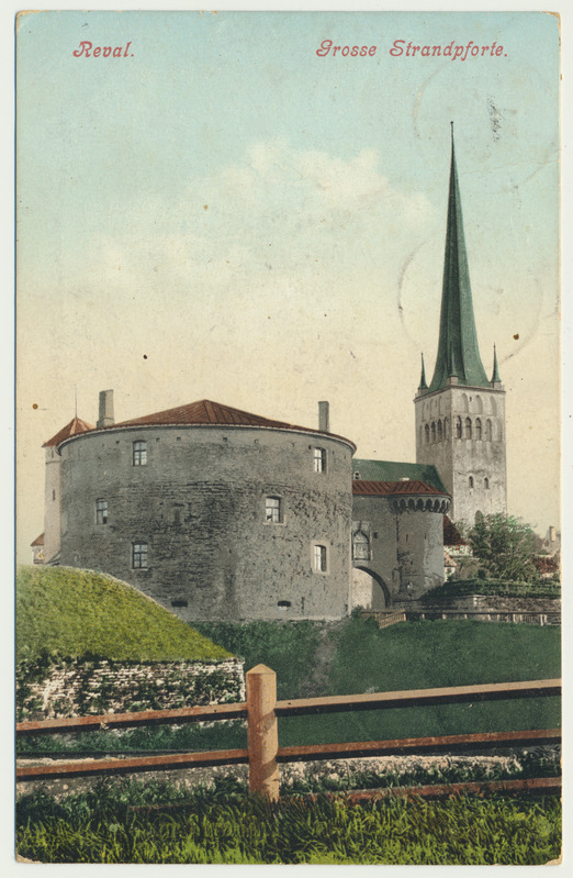 värviline trükipostkaart, Tallinn, Suur Rannavärav, Paks Margareta, u 1905, kirjastus R. von der Ley