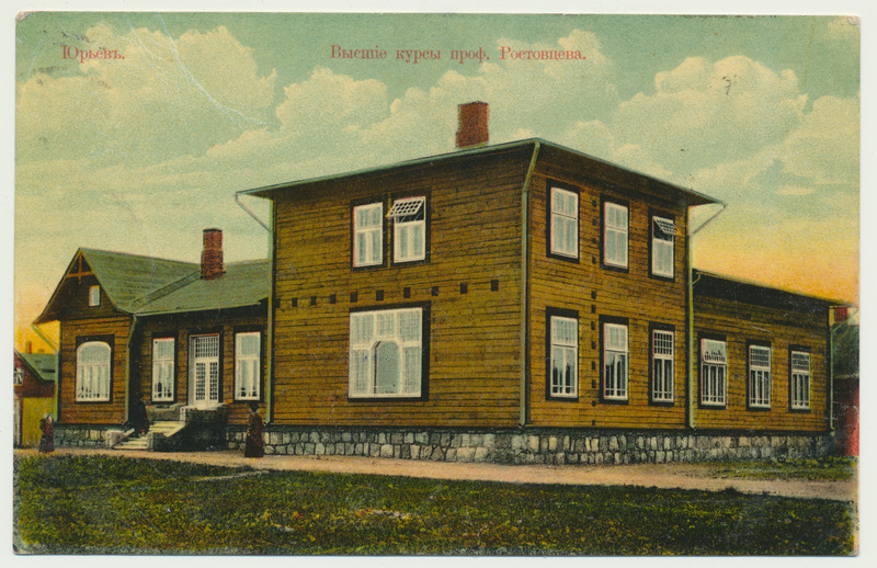 värviline trükipostkaart, Tartu, Näituse tn 20, professor M. Rostovtseri eraülikool, 1908, kirjastaja H. Raag