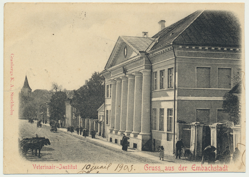 värviline trükipostkaart, Tartu, Narva mnt, veterinaarinstituut, u 1903