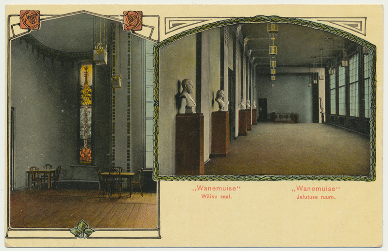 värviline trükipostkaart, Tartu, teater Vanemuine, 2 sisevaadet, u 1908, kirjastaja K. Sööt