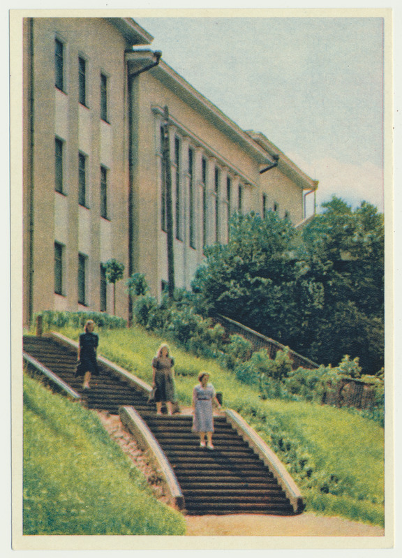 värviline trükipostkaart, Tartu, Õpetajate Instituut, 1953, foto E. Ignatovitš