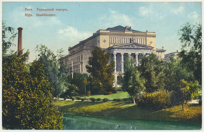 värviline trükipostkaart, Riia, Linnateater, park, u 1910, kirjastaja J.A. Kukurs