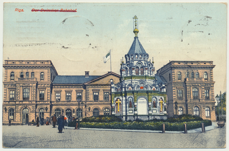 värviline trükipostkaart, Riia, raudteejaam, u 1915