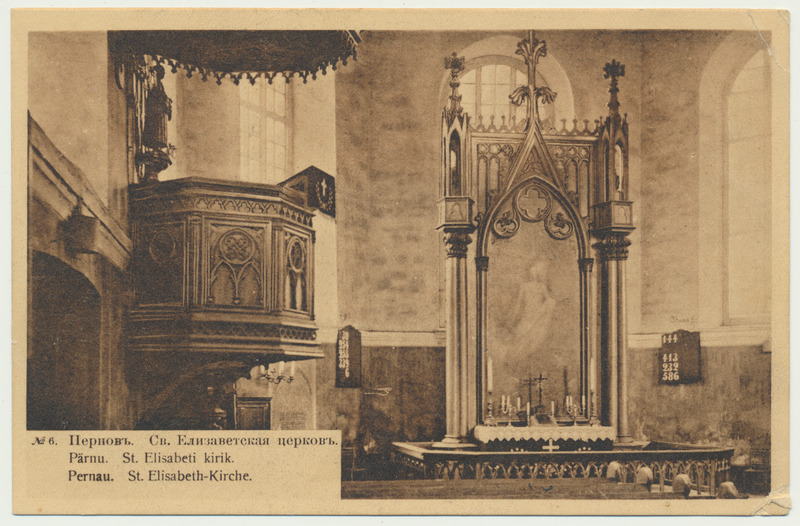 trükipostkaart, Pärnu, Elisabethi kirik, sisevaade, 1912