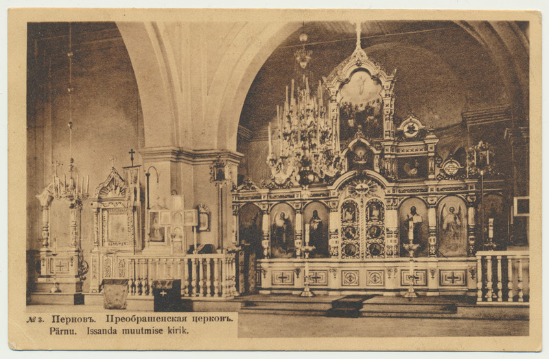 trükipostkaart, Pärnu, Issandamuutmise kirik, sisevaade, u 1910