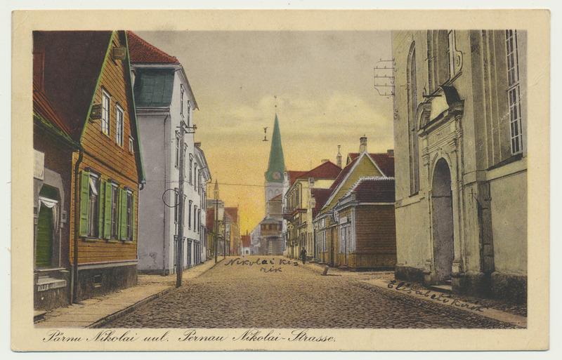 värviline trükipostkaart, Pärnu, Nikolai tänav, u 1915, kirjastus E. Sepp