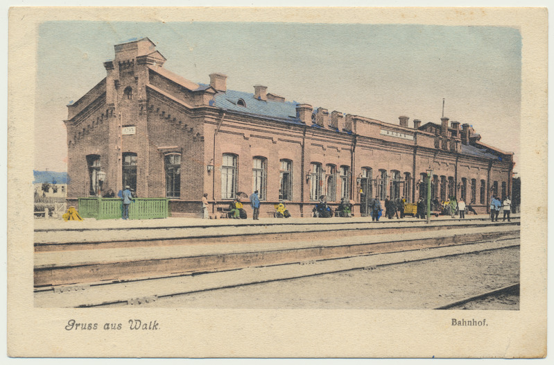 värviline trükipostkaart, Valga, raudteejaam, u 1915