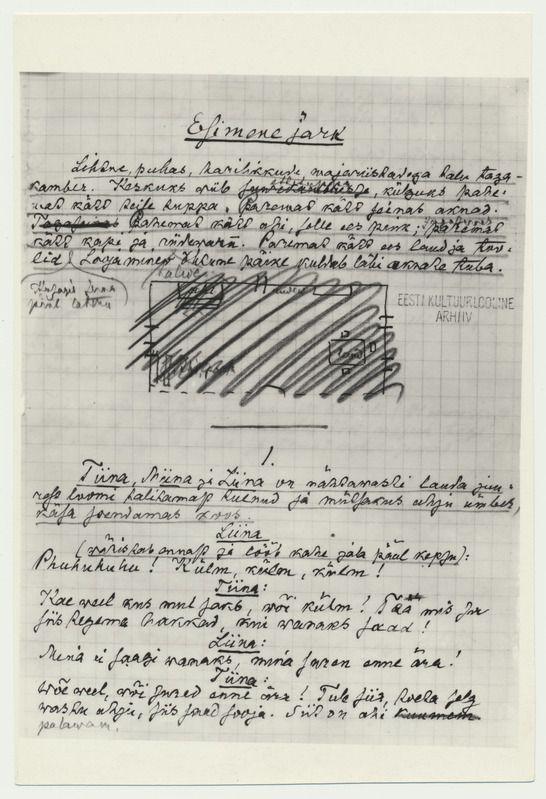 fotokoopia, A. Kitzbergi näidendi "Püve talus" käsikiri, 1 lehekülg