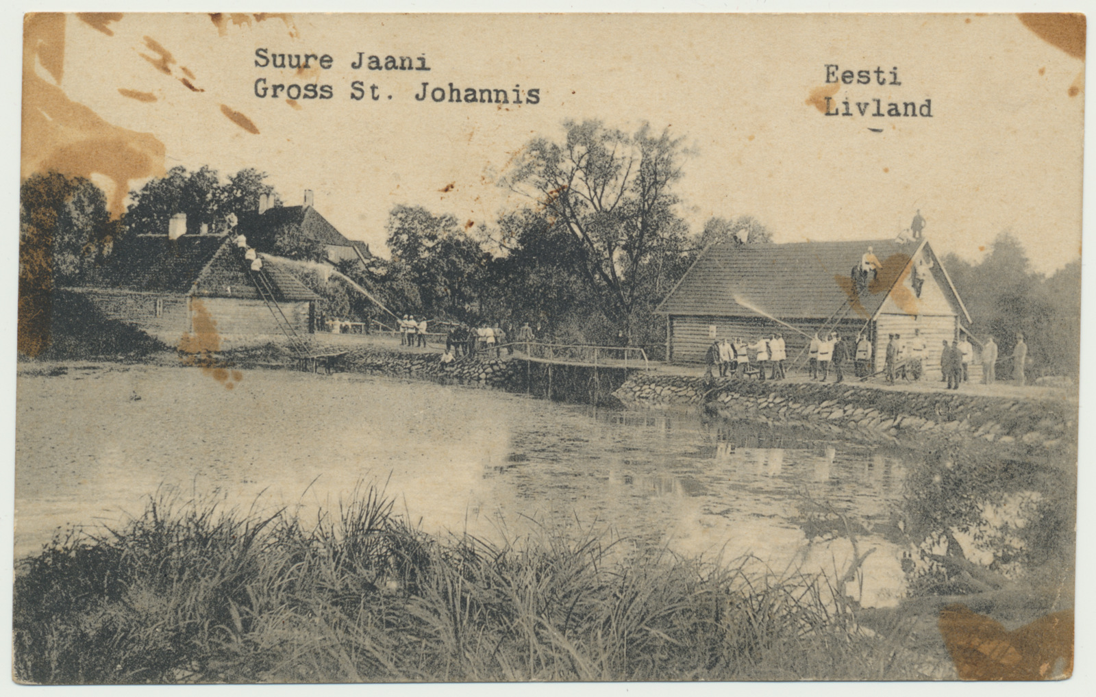 trükipostkaart, Viljandimaa, Suure-Jaani, järv, tuletõrjeõppus, u 1908