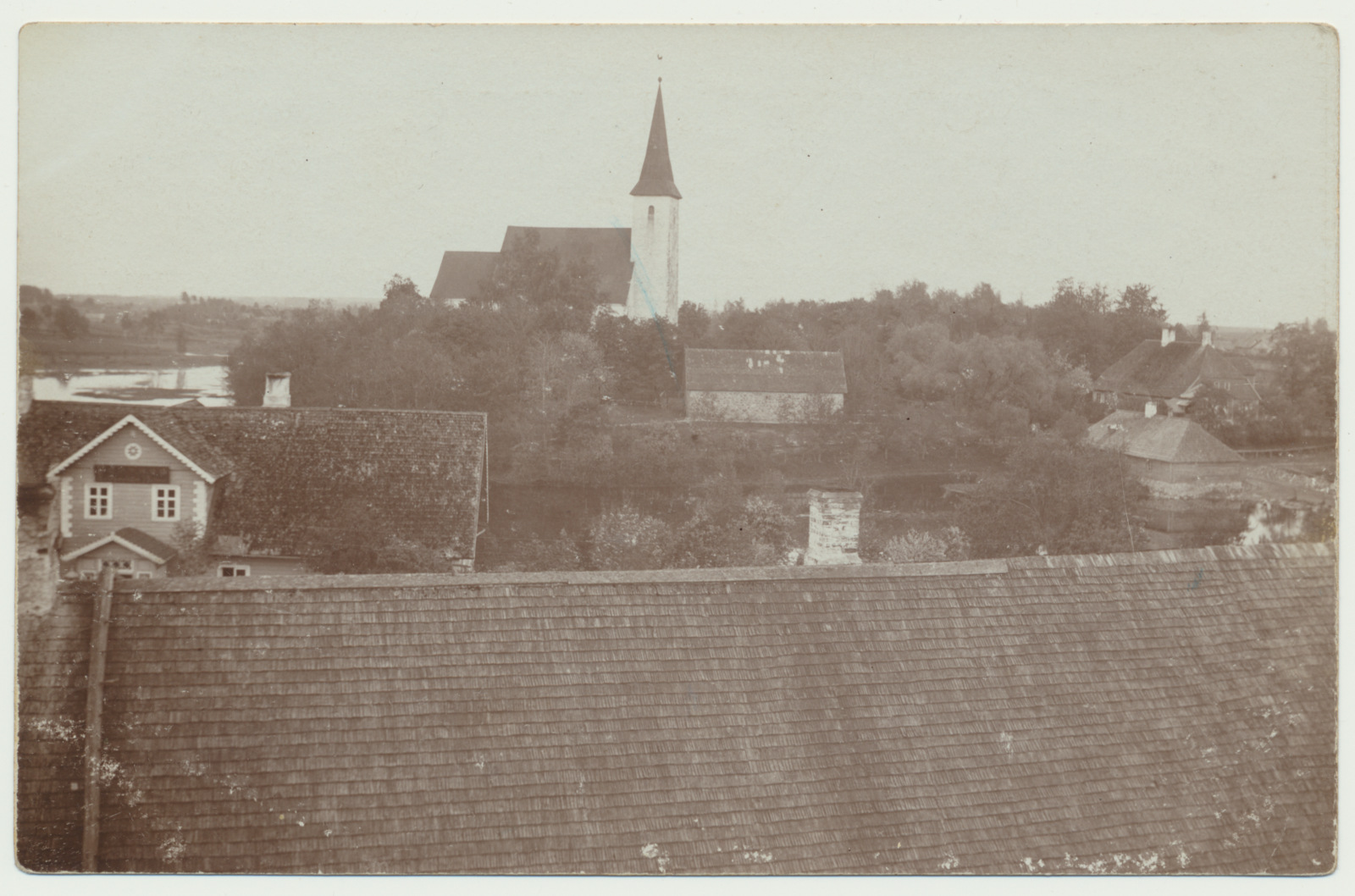 foto, Viljandimaa, Suure-Jaani, kirik, järv, elumajad, u 1910
