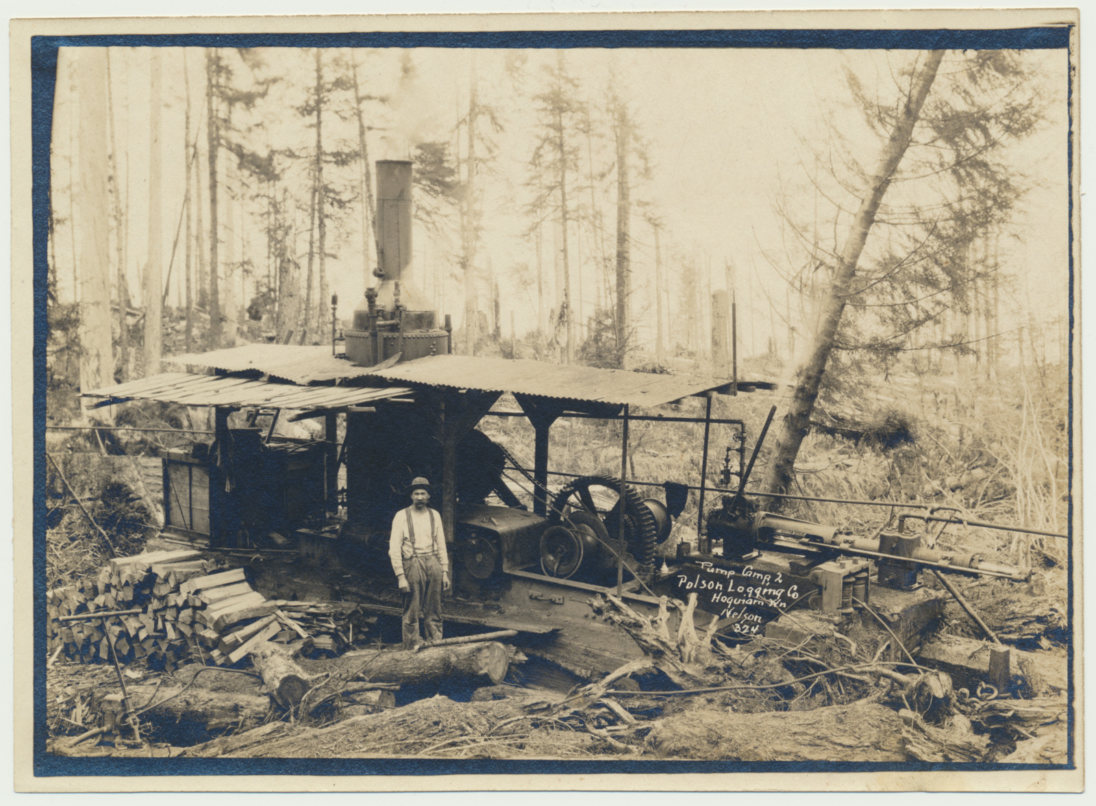 foto, Washington (USA), Polson Logging Co (Hoquiam) metsavarumise aurumasin, u 1920, foto Nelson. Mees Viljandimaalt (?)