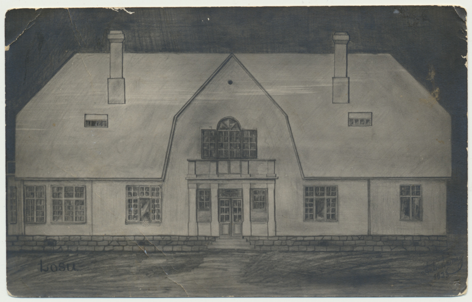 foto, Pärnumaa, Halliste khk, Peraküla, Suure-Losu talu, joonistus elumajast, u 1914