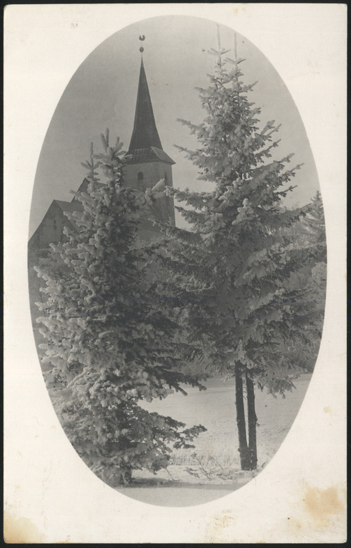 fotopostkaart, Suure-Jaani khk, Suure-Jaani, kirik, talv, u 1933
