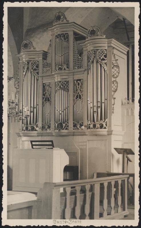 fotopostkaart, Suure-Jaani khk, Suure-Jaani, kirik, sisevaade, orel, u 1935, foto A. Veidner
