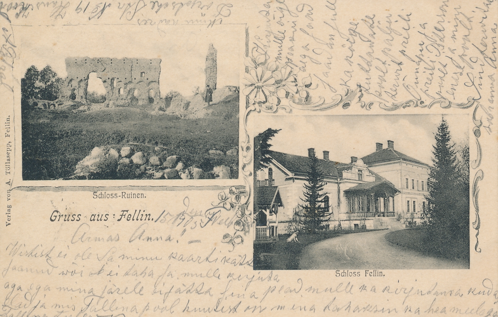 trükipostkaart, Viljandi, 2 vaadet, Kaevumägi, mõisa peahoone, 1903, kirjastaja Tõllasepp