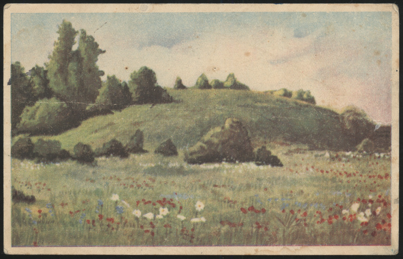 fotopostkaart, Suure-Jaani khk, Lõhavere linnamägi, akvarell? koloreeritud?, u 1935