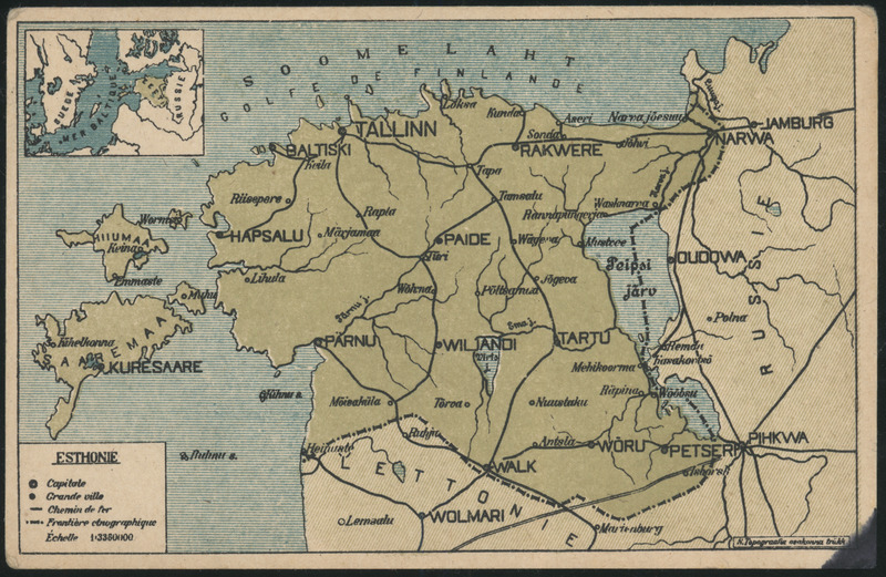 fotopostkaart, Eesti kaart, mõõtkava 1:3380000, u 1925