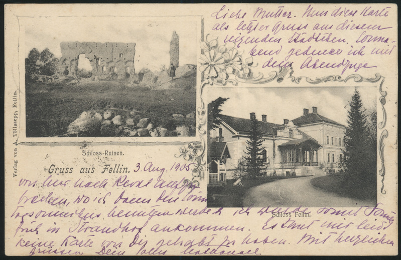 trükipostkaart, Viljandi, 2 vaadet, Kaevumägi, mõisa peahoone, u 1905, Verlag von A. Tõllasepp