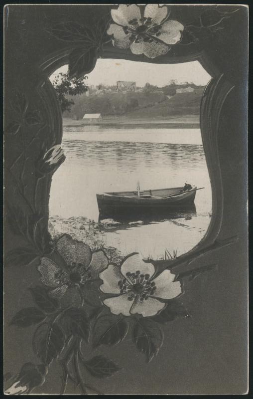 fotopostkaart, Viljandi, lilled, paat, järv, lossimäed, u 1924, kirjastus H. Leoke (Wiljandi)