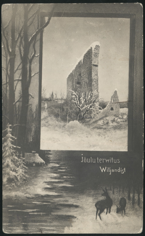 fotopostkaart, jõulukaart, Viljandi, metskitsed, Suurmüür fotol, Munk, u 1920