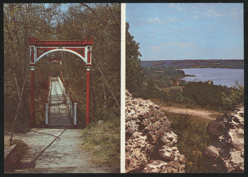 fotopostkaart, Viljandi, 2 vaadet, rippsild, järv, värviline, 1982, foto E. Loit, kirjastus Eesti Raamat 1982