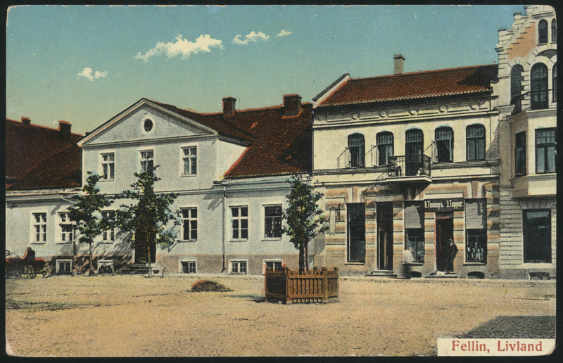 trükipostkaart, Viljandi, apteek, hotell, koloreeritud, u 1914, Verlag E. Ring, foto J. Riet (Fellin)