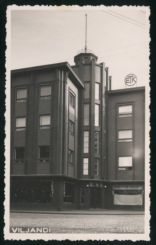 fotopostkaart, Viljandi, Tartu tn 11 nn EVE maja, torn, u 1939