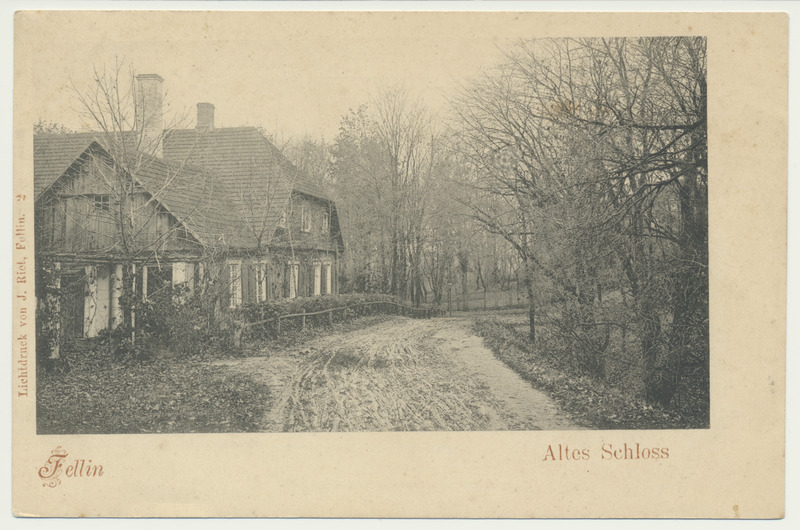 trükipostkaart, Viljandi, I Kirsimägi, vana mõisahoone (vana loss), tee, u 1905 Lichtdruck von J. Riet (Fellin)